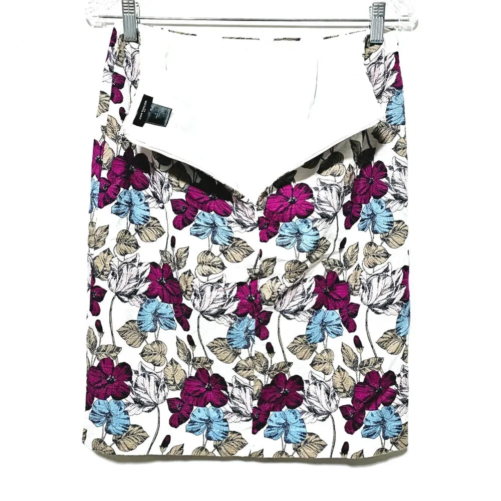 Ann Taylor Skirt Women's Size 4 Floral Cotton Botanical Office Business Casual